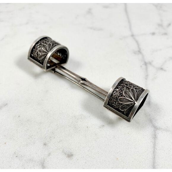 Antique Sterling Flower Brooch Holder - Picture 5 of 7